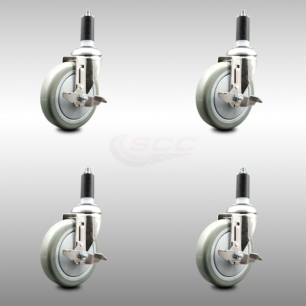 Service Caster 5 Inch 316SS Gray Poly Swivel 1-3/8 Inch Expanding Stem Caster Set Brake SCC SCC-SS316EX20S514-PPUB-TLB-138-4 - main